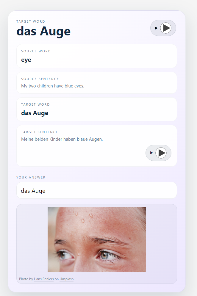 Flashcard back with audio and imagery