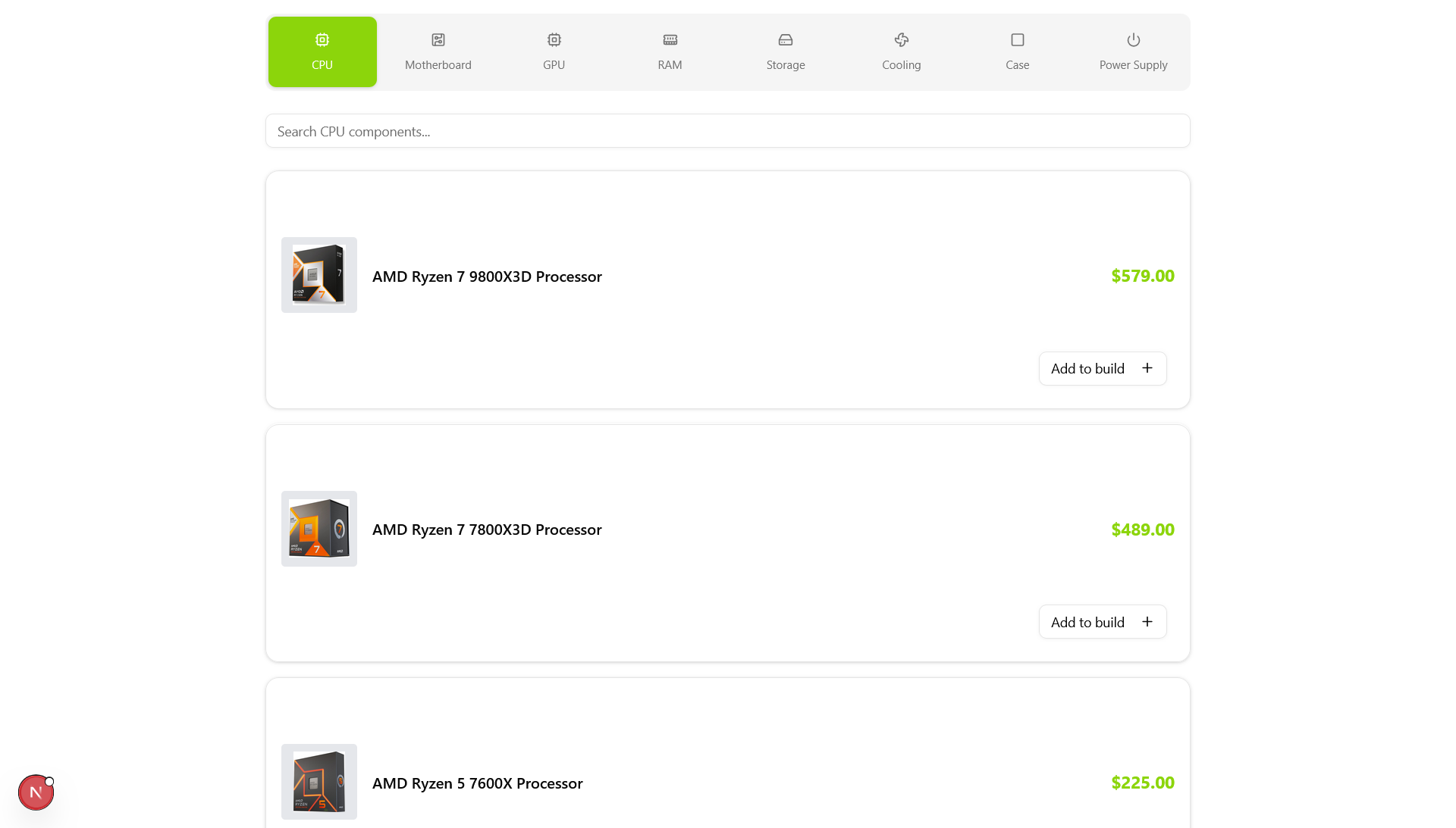 Megekko PC Builder frontend interactions
